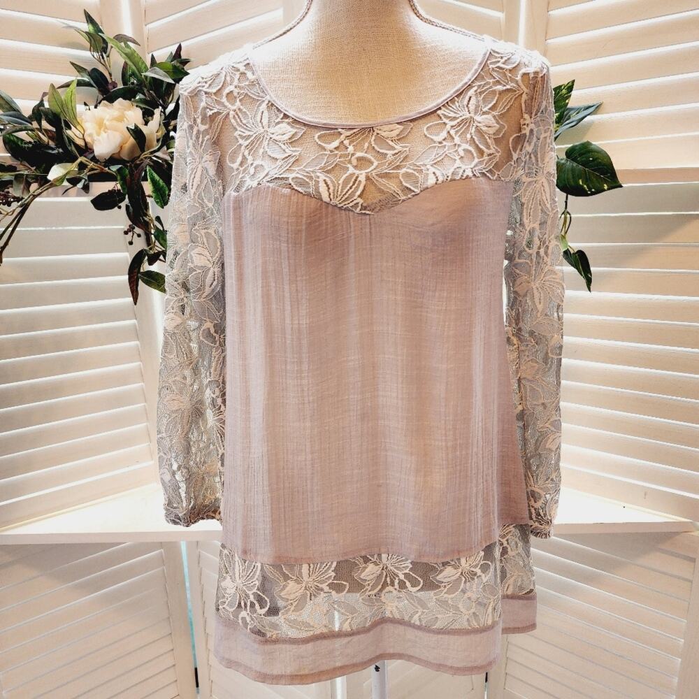AREVE TIE BACK LACE TUNIC BLOUSE SIZE SMALL